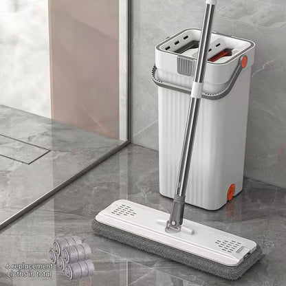 A 33cm Home Floor Cleaning Set: Hand Free Flat Mop & Bucket, 360° Rotating, Washable Microfiber, Lazy Cleaning Tool.