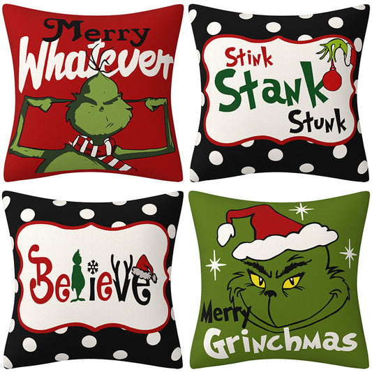 Grinch Christmas Pillow Cover Cushion Sofa Pillowcase