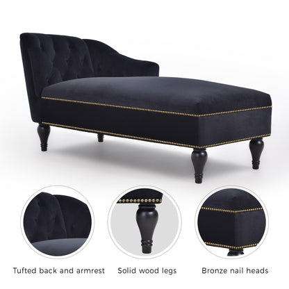 58 inch velvet lounge chair, right arm lounge chair with head decoration and solid wood legs