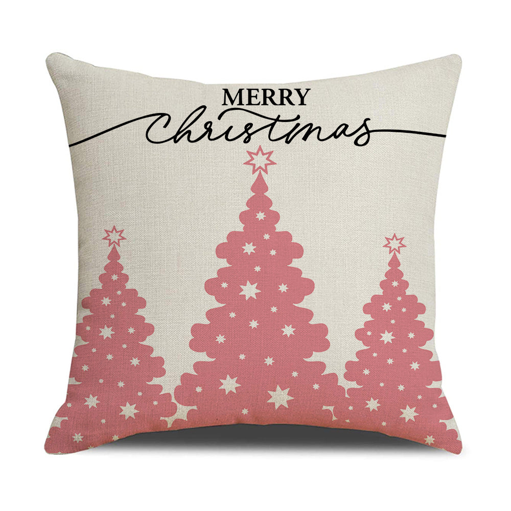 Pink cartoon Christmas linen pillowcase, sofa cushion, home goods pillowcase