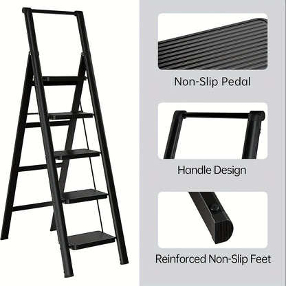 5-step ladder folding stool with anti-slip wide pedals, lightweight and easy to carry