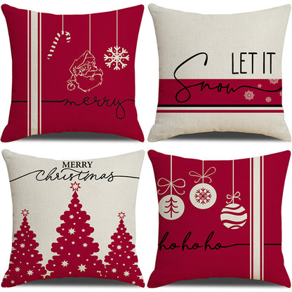 Pink cartoon Christmas linen pillowcase, sofa cushion, home goods pillowcase