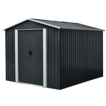 8ft x 10ft Outdoor Metal Storage Shed with Floor Base Black