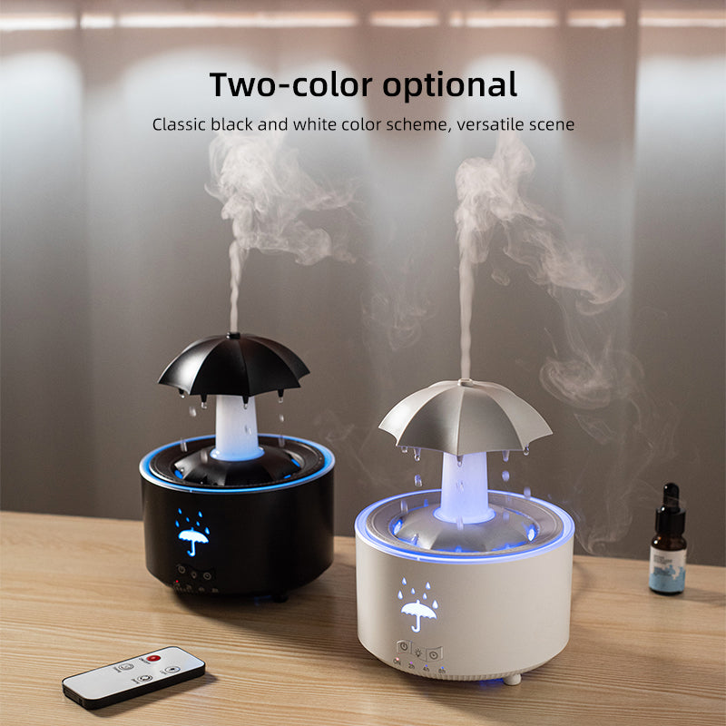 Rotating umbrella water droplet humidifier rainbow lights remote control aromatherapy