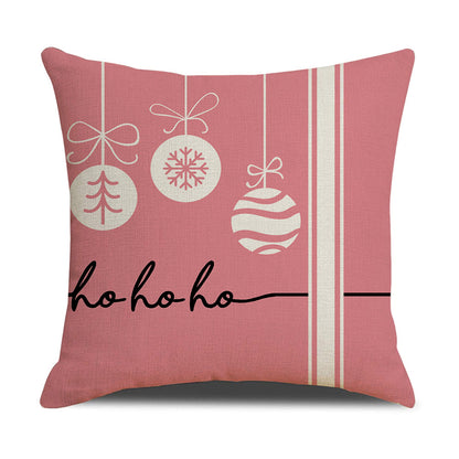 Pink cartoon Christmas linen pillowcase, sofa cushion, home goods pillowcase