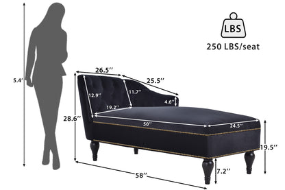 58 inch velvet lounge chair, right arm lounge chair with head decoration and solid wood legs