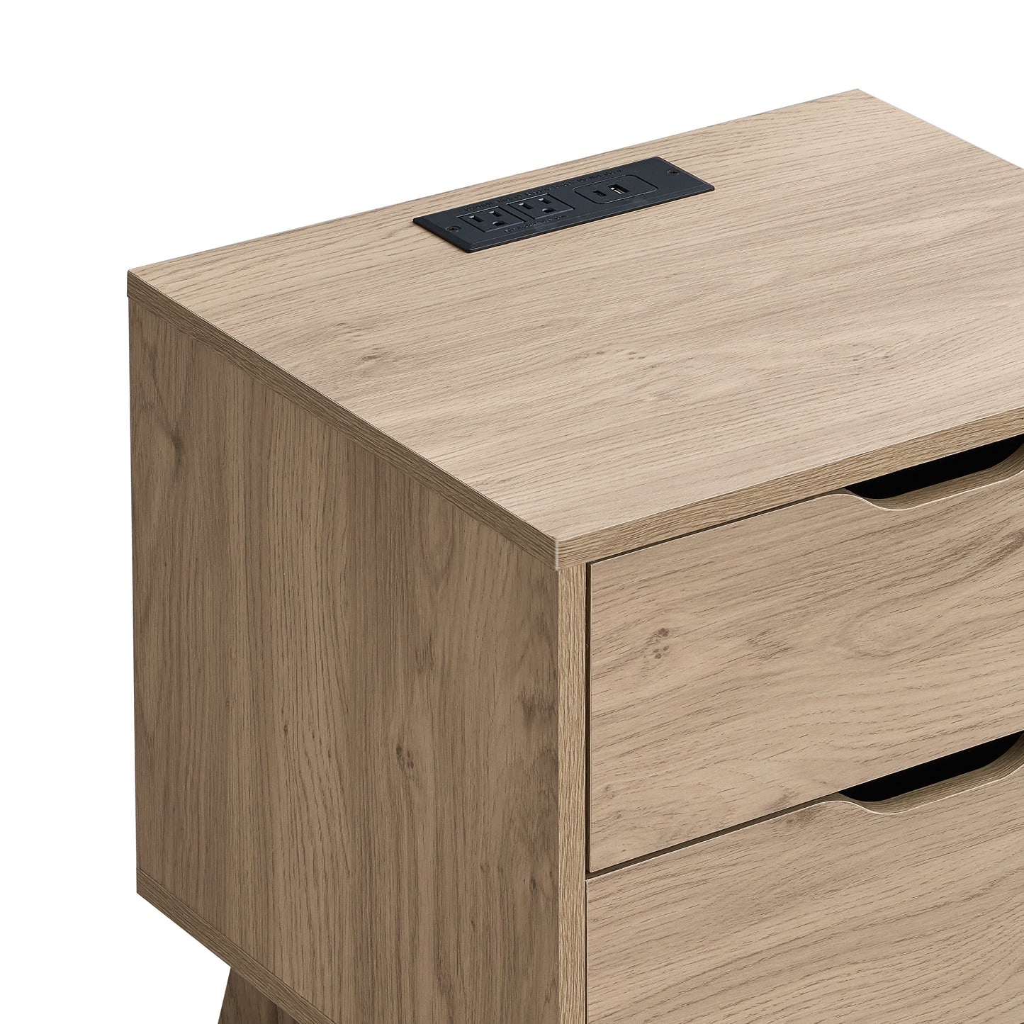 NORDICA bedside table with USB and Type-C charging station, drawer slide pre-installed with natural oak wood