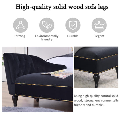 58 inch velvet lounge chair, right arm lounge chair with head decoration and solid wood legs