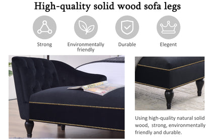 58 inch velvet lounge chair, right arm lounge chair with head decoration and solid wood legs