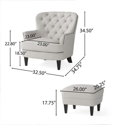 Modern light grey fabric club chair and Ottoman set, stylish cushioned armchair