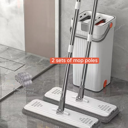 A 33cm Home Floor Cleaning Set: Hand Free Flat Mop & Bucket, 360° Rotating, Washable Microfiber, Lazy Cleaning Tool.