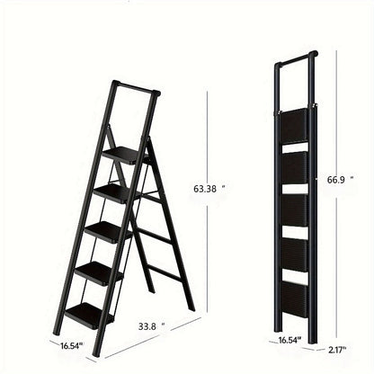 5-step ladder folding stool with anti-slip wide pedals, lightweight and easy to carry