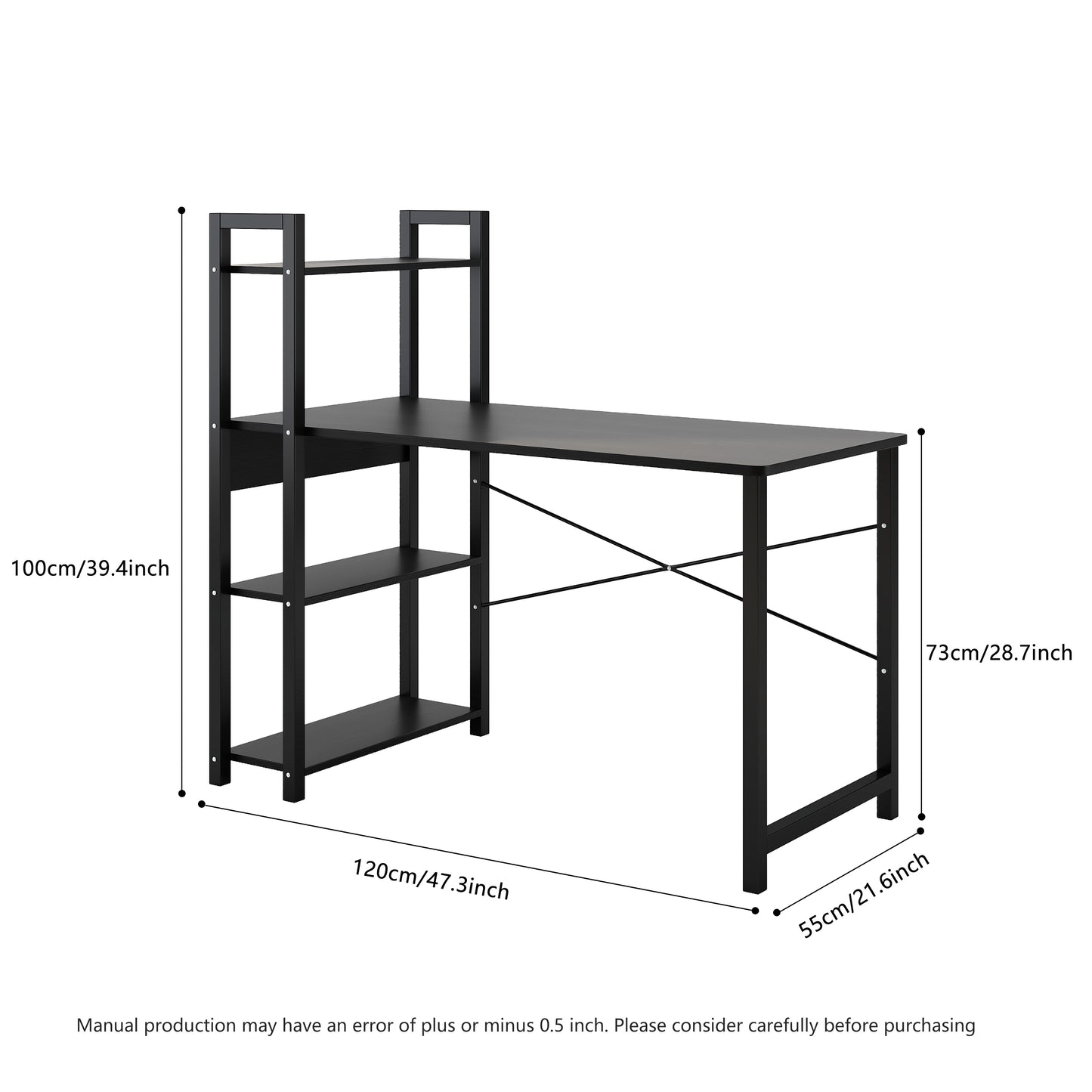 Bedroom desk, steel frame, computer student desk with 4 storage shelves metal and wood