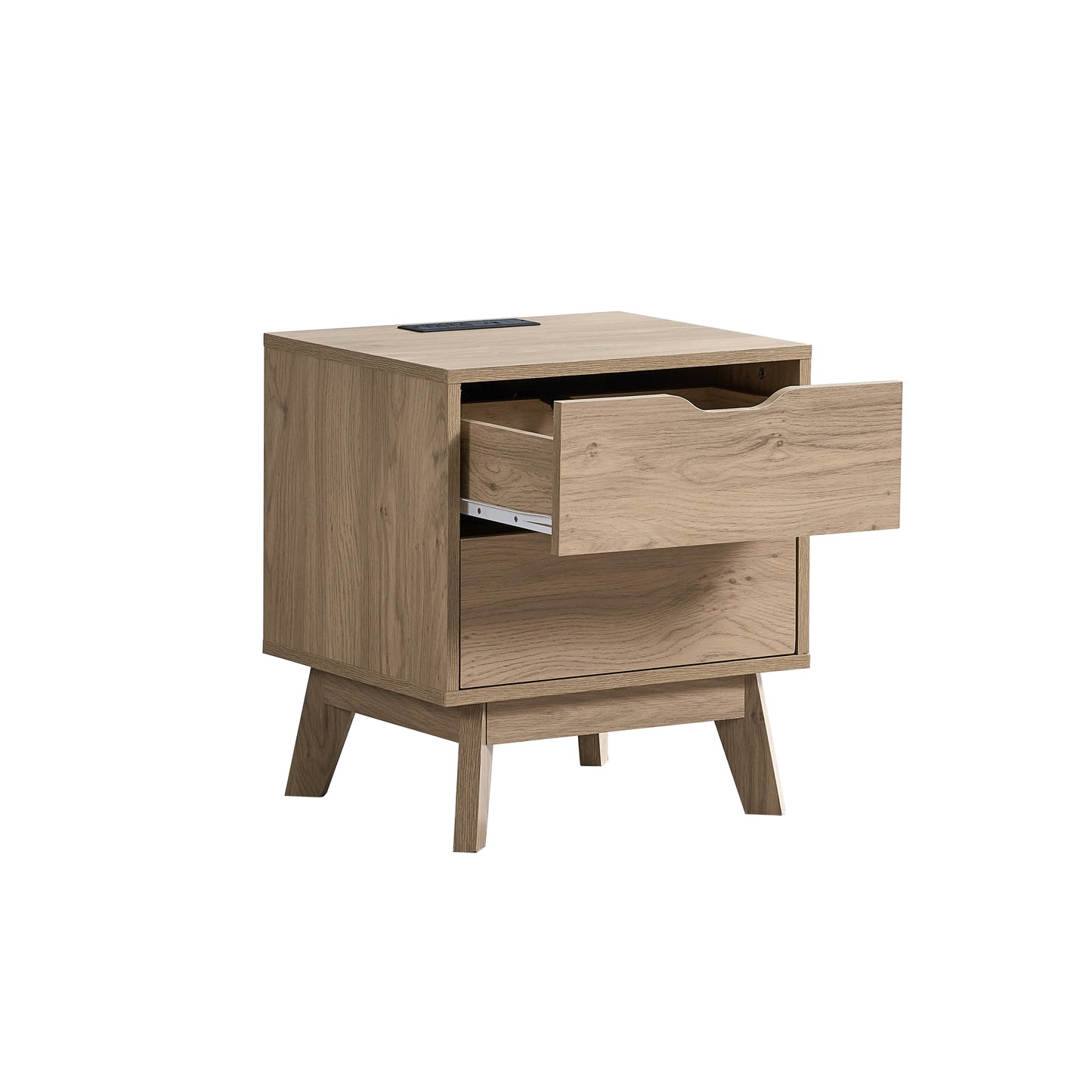 NORDICA bedside table with USB and Type-C charging station, drawer slide pre-installed with natural oak wood