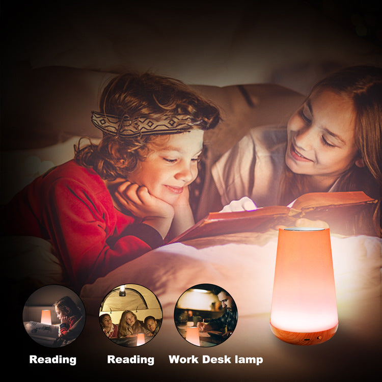 Wood grain remote control touch night light bedroom bedside lamp