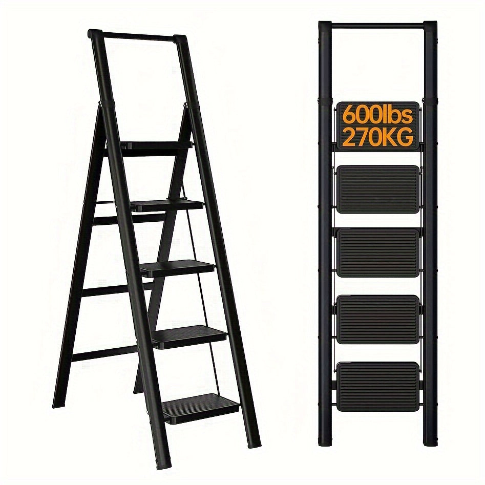 5-step ladder folding stool with anti-slip wide pedals, lightweight and easy to carry