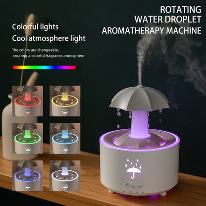 Rotating umbrella water droplet humidifier rainbow lights remote control aromatherapy